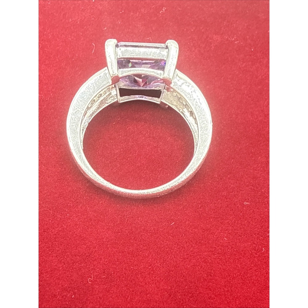 Estate 925 Sterling Silver Amethyst Ring Sz 8 Split Shank Setting Diamond Accent - Picture 8 of 11